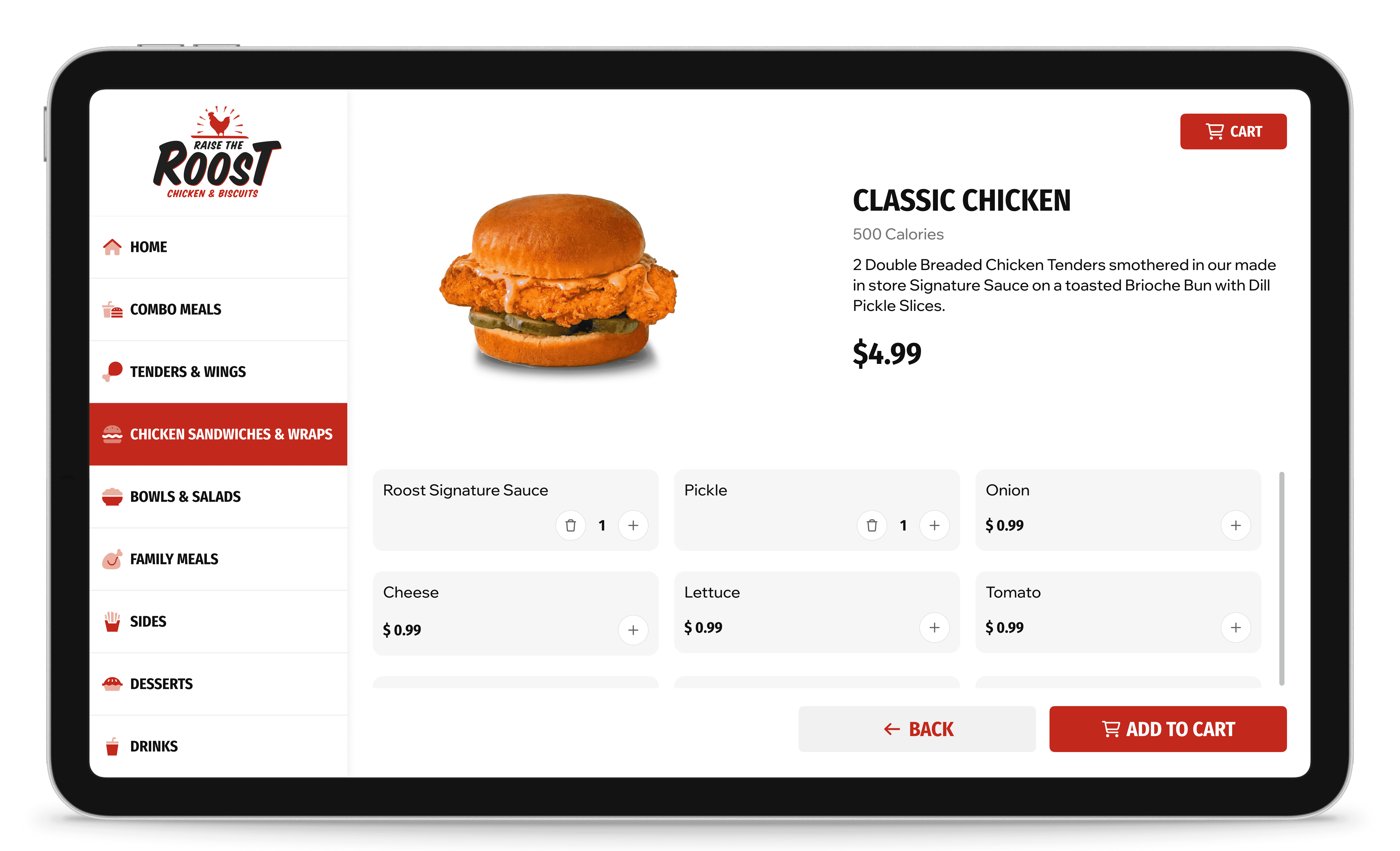Raise the Roost self-service kiosk product detail screen
